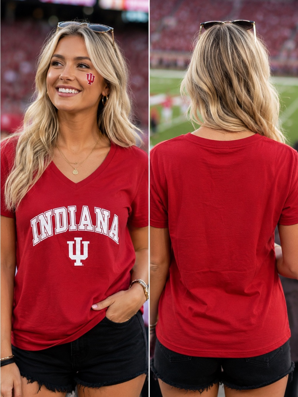 🆕 Indiana Hoosiers Fanatics Women’s Medium Red V-Neck T-Shirt NWOT